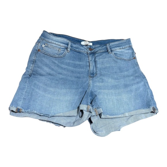 Judy Blue Pants - Judy Blue Denim Shorts Womens 2XL Blue Excellent High Rise Cuffed Raw Hem
